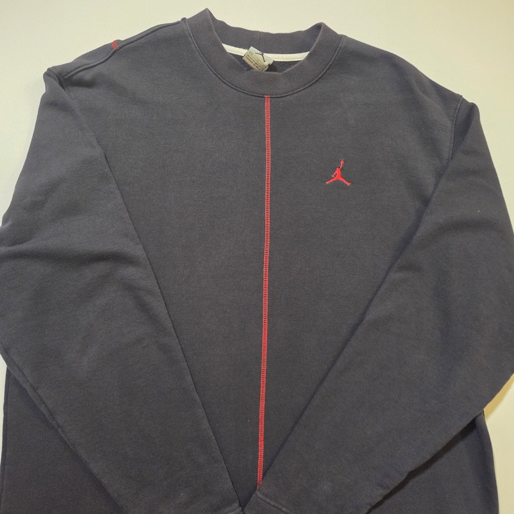 Jordan Mens Black Crewneck Sweatshirt Red Contrast Stitch Jumpman XL Long Sleeve - Picture 2 of 11